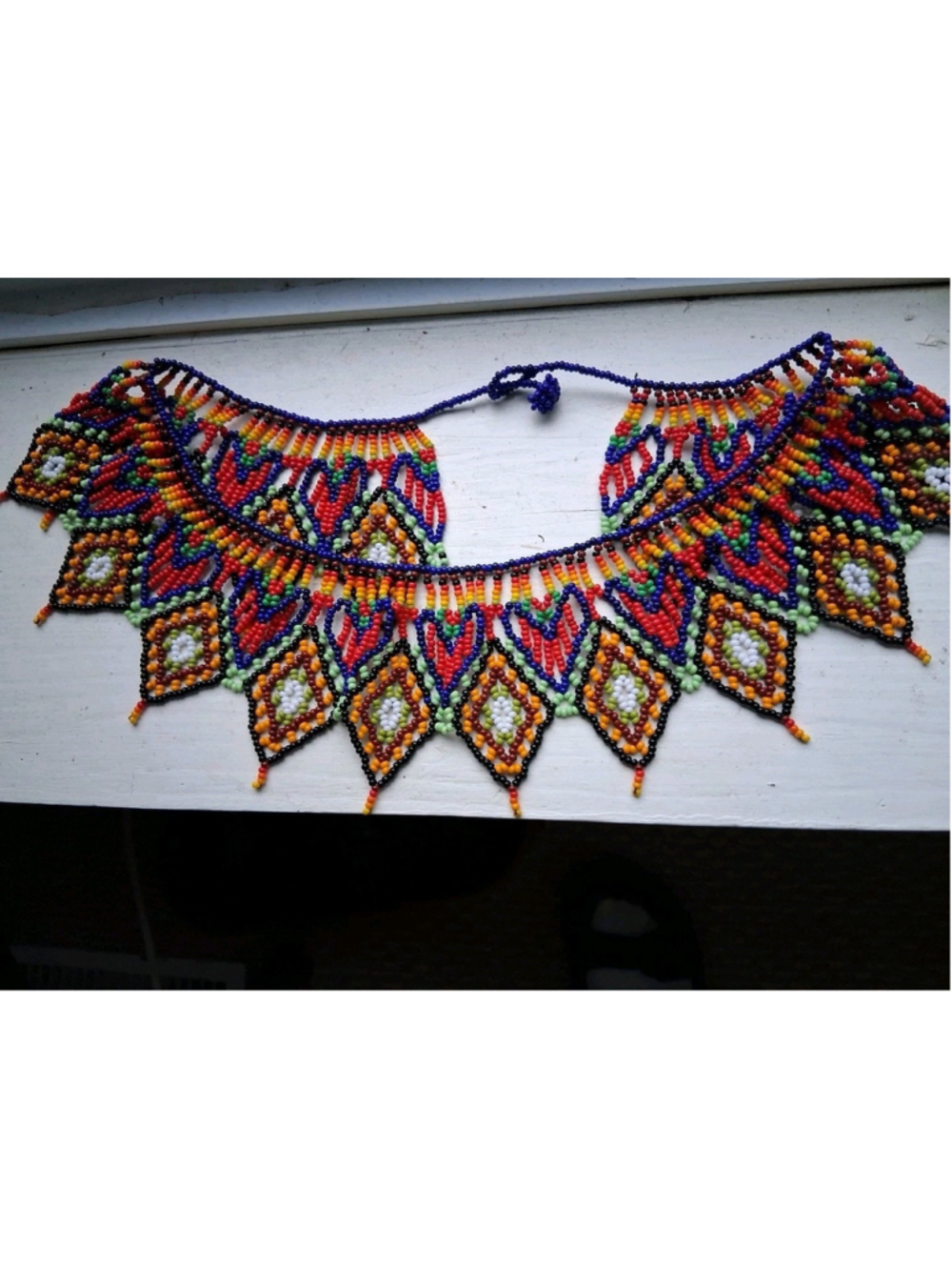 Huichol Beaded Necklace Collar Bib Seed Handmade Mexican Boho Native Rainbow